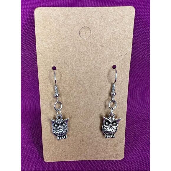 Handmade Silver Dangly Owl Earrings - Picture 1 of 3